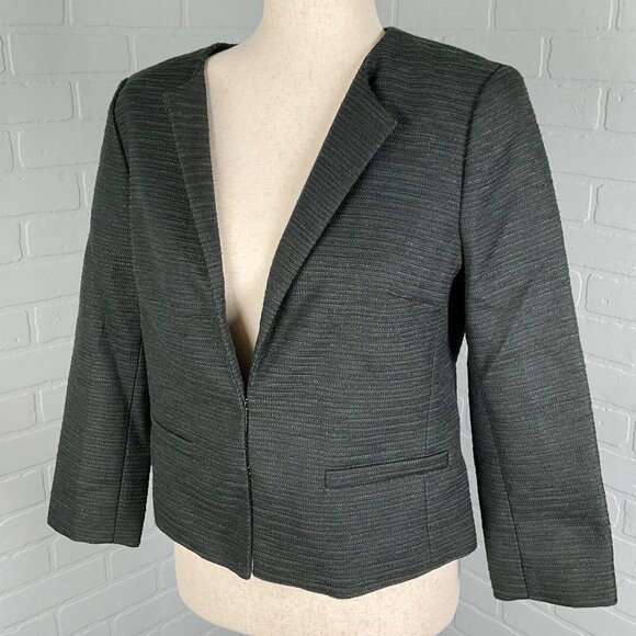 Ann Taylor Jacket Women‎ 8Petite Black Green Stripe Sparkle Blazer Party NWT - Picture 1 of 13